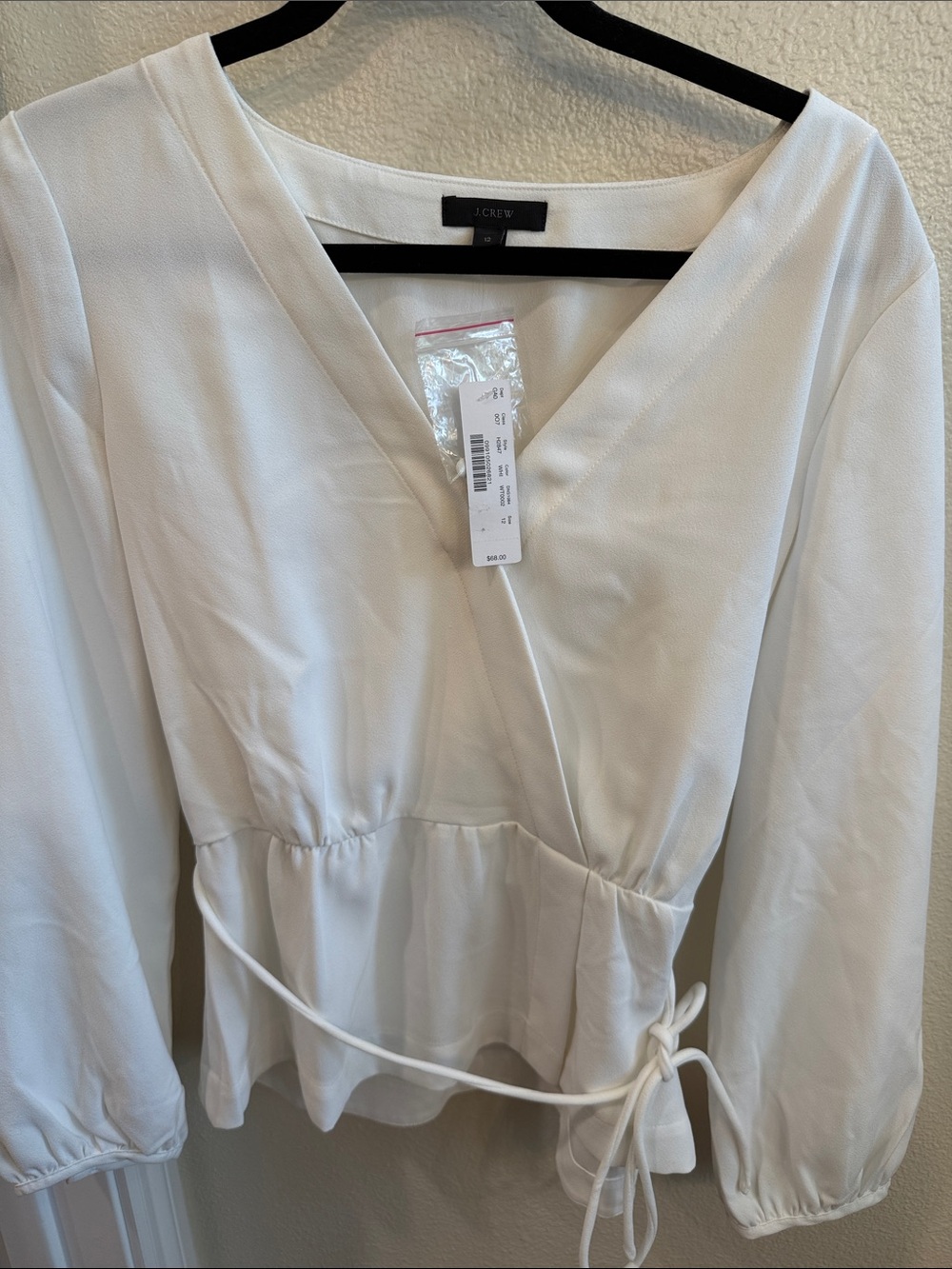 J. Crew White Wrap Peplum Top with Tie Waist